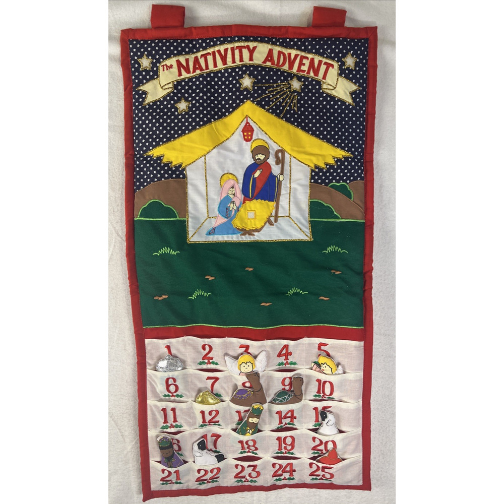 Fabric Advent Calendar Christmas Countdown Nativity Scene Vintage 12 Characters